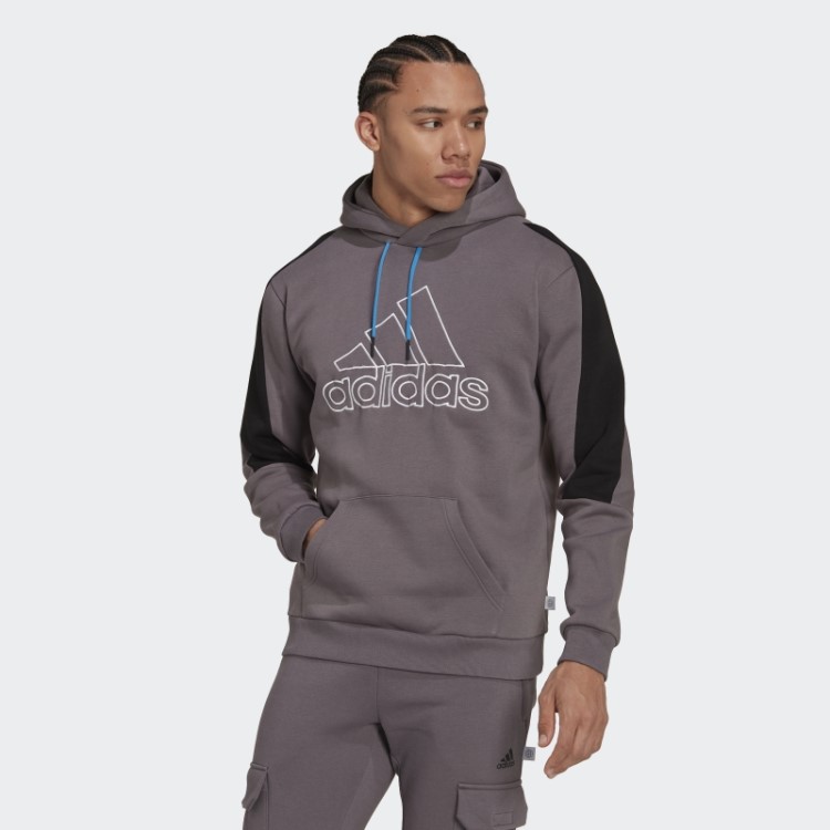 Moletom Com Capuz De Lã Esportiva Adidas Future Icons Bordado Com Trace Cinza