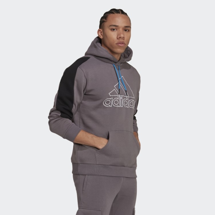 Moletom Com Capuz De Lã Esportiva Adidas Future Icons Bordado Com Trace Cinza