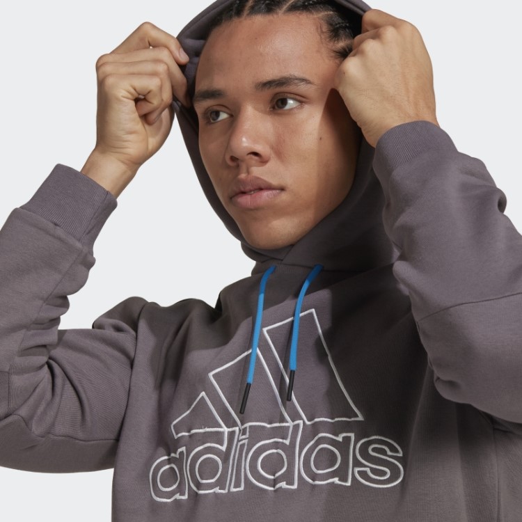 Moletom Com Capuz De Lã Esportiva Adidas Future Icons Bordado Com Trace Cinza