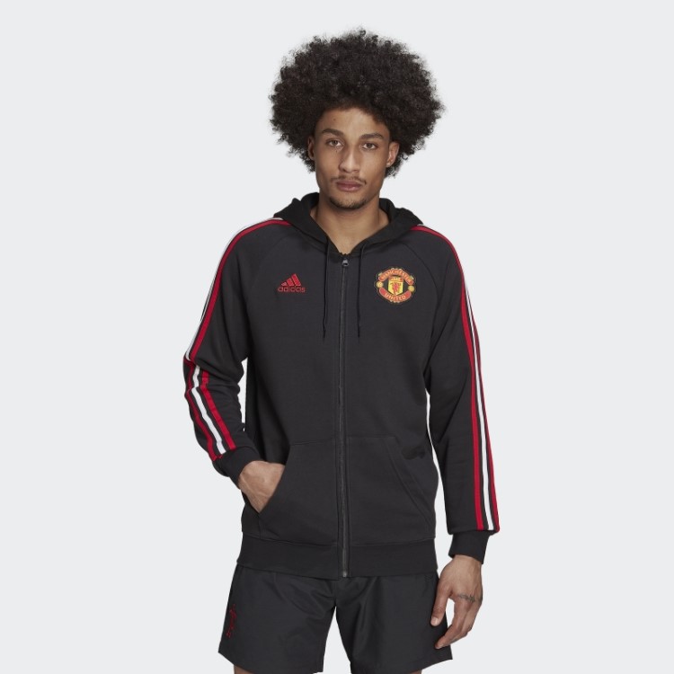 Manchester United 3 Listras Moletom Com Capuz Adidas Preto