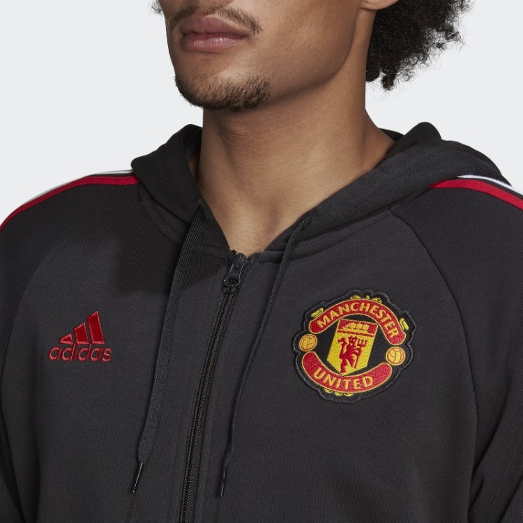 Manchester United 3 Listras Moletom Com Capuz Adidas Preto