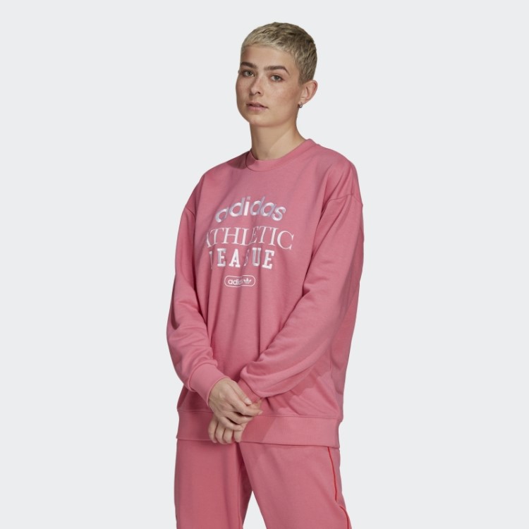 Adidas Retrô Luxo Tripulação Moletom Rosa Tom Quente