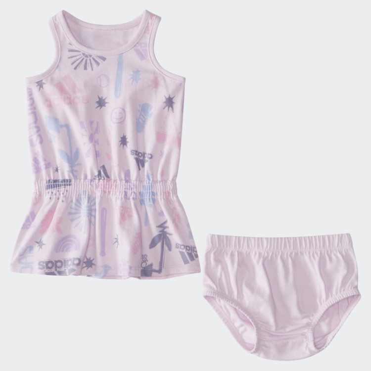 Vestido Estampado Rosa E Conjunto Bloomer Adidas
