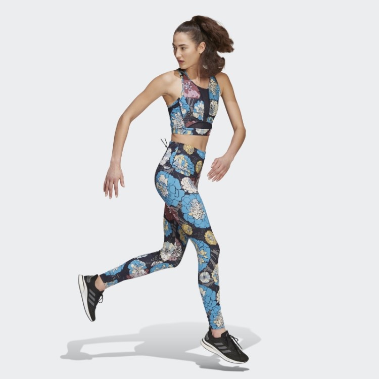 Leggings De Corrida Florais Adidas Craft Azul