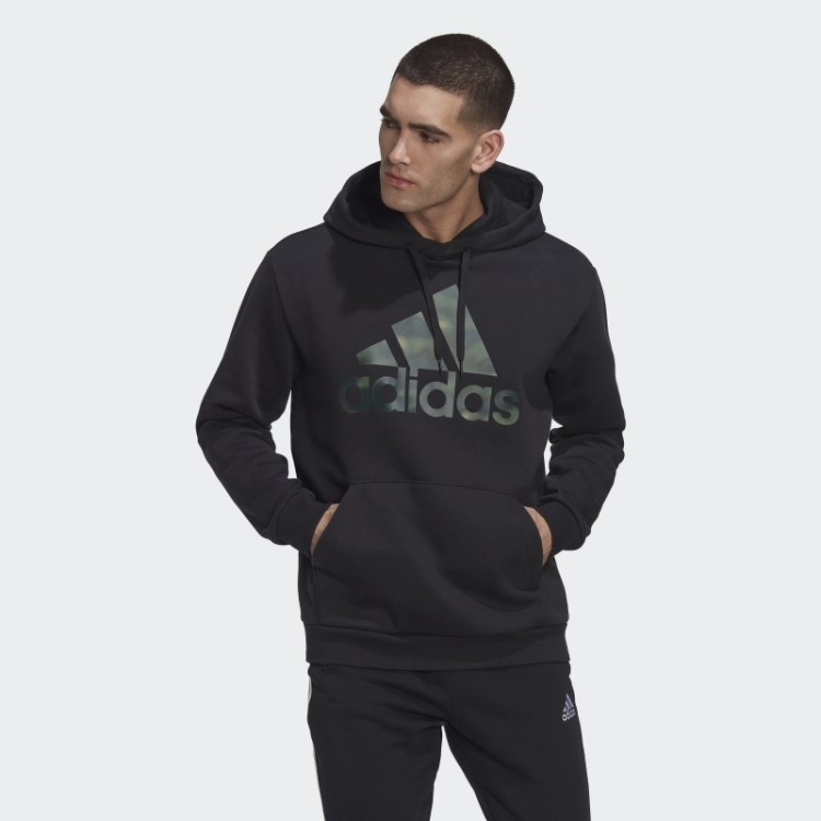 Moletom French Terry Com Estampa Camuflada Preto Adidas Essentials