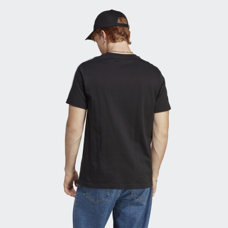 Camiseta Preta Com As Três Listras Em Jersey Simples Adidas