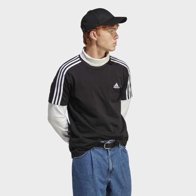 Camiseta Preta Com As Três Listras Em Jersey Simples Adidas