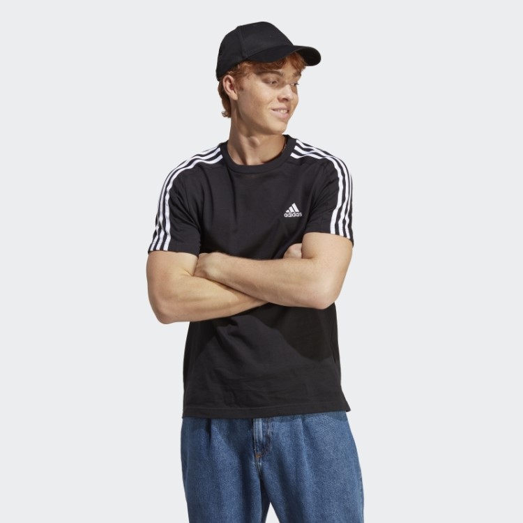 T-shirt Com As 3 Riscas De Jersey Simples Essentials Preto Adidas