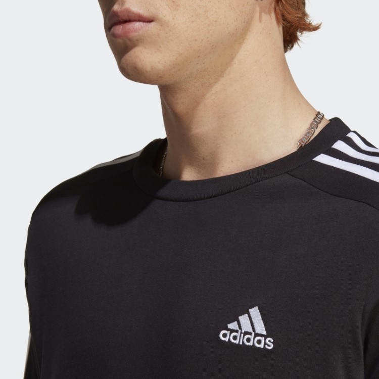 T-shirt Com As 3 Riscas De Jersey Simples Essentials Preto Adidas