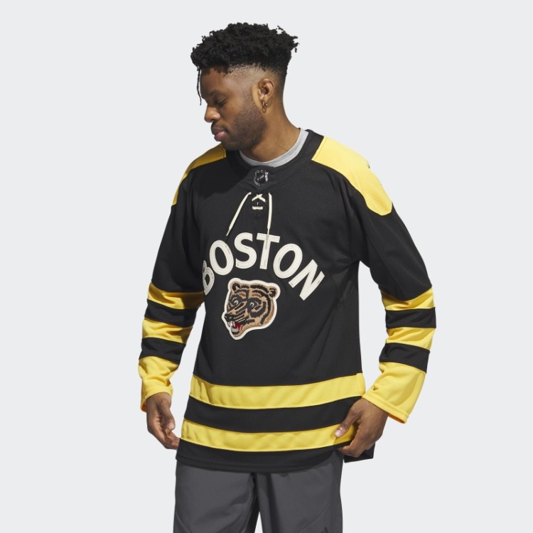 Black Bruins Camisa Clássica De Inverno Autêntica Com Marca De Palavra Adidas