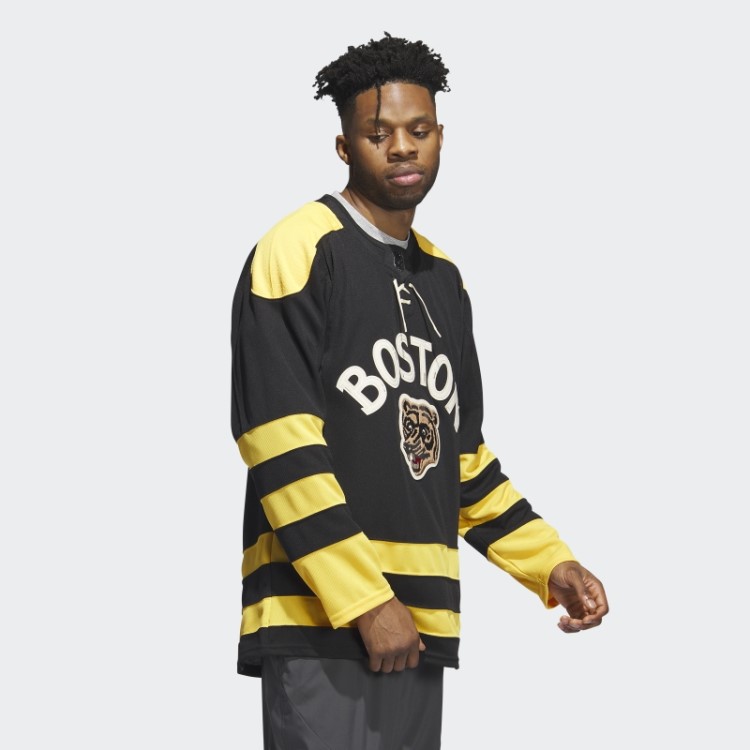 Black Bruins Camisa Clássica De Inverno Autêntica Com Marca De Palavra Adidas