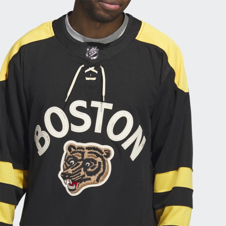 Black Bruins Camisa Clássica De Inverno Autêntica Com Marca De Palavra Adidas