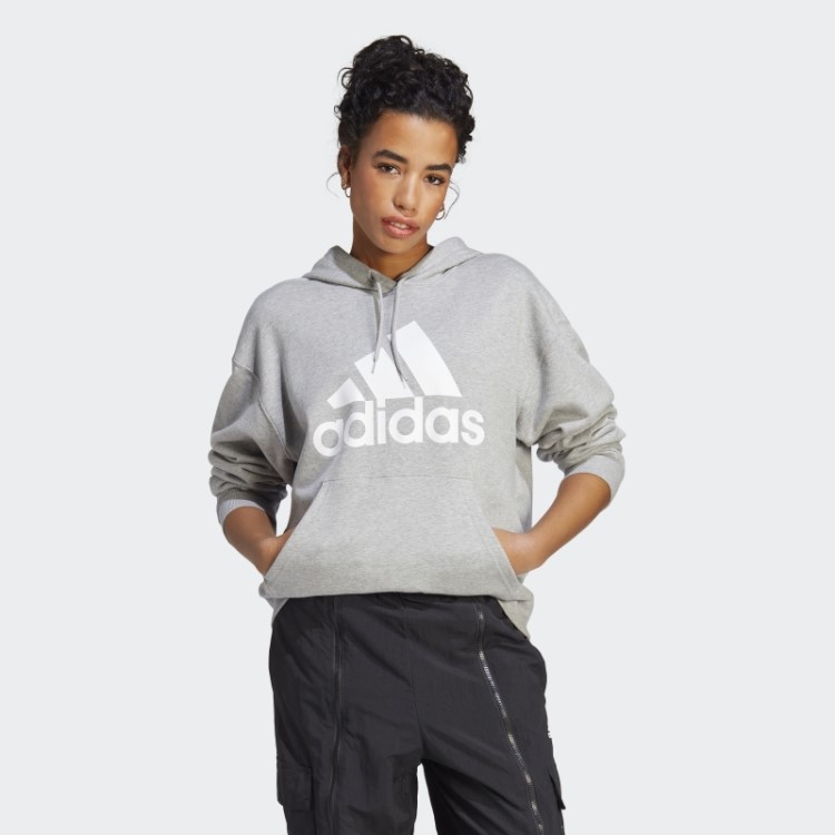 Moletom Com Capuz Francês Oversized Adidas Essentials Cinza Médio