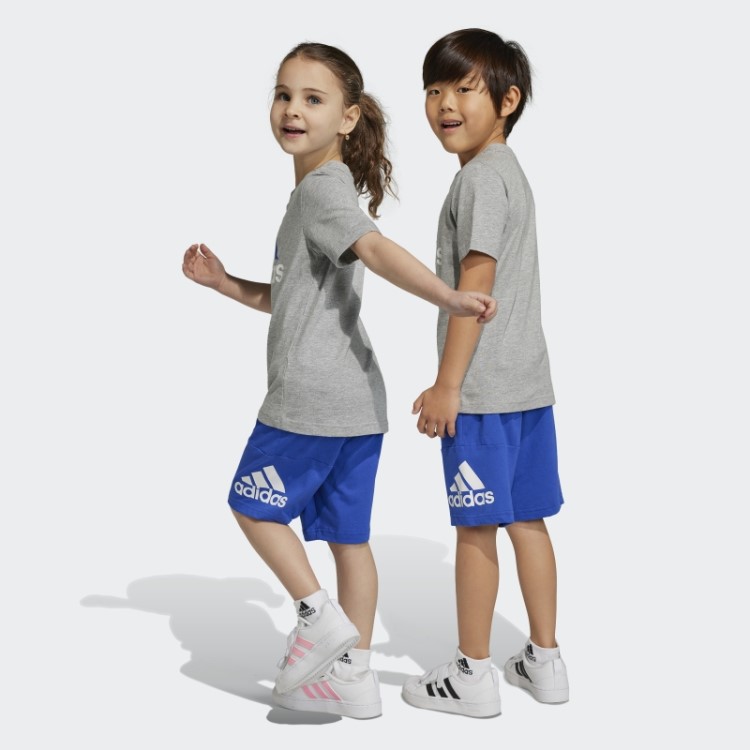 Camiseta Com Logo Adidas Essentials E Conjunto Curto Cinza Médio