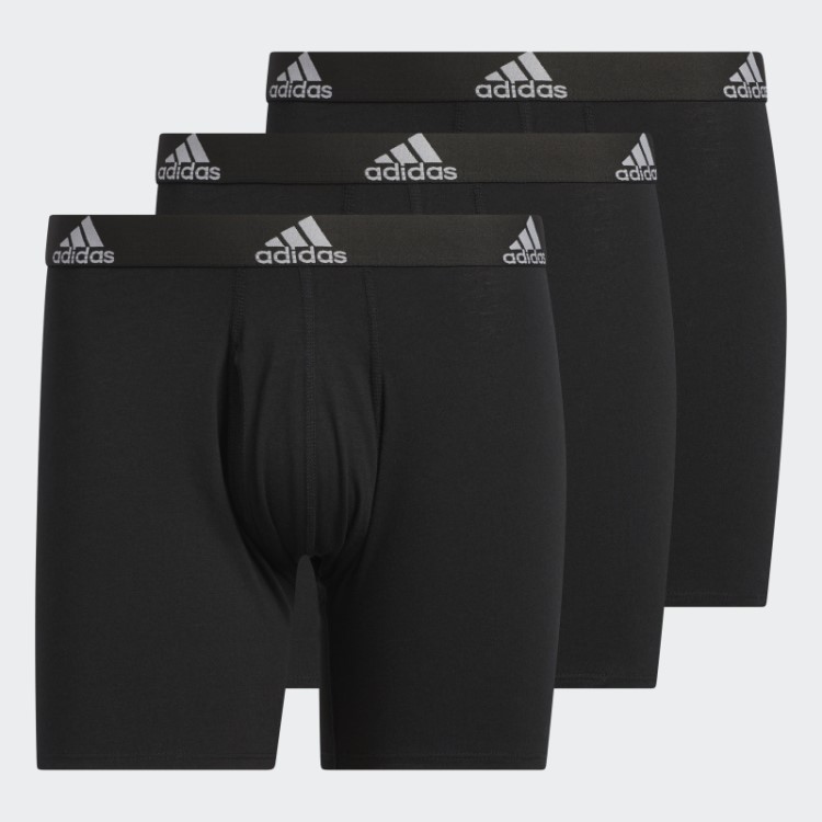 Cueca Boxer Preta De Algodão Elástico 3 Pares Adidas
