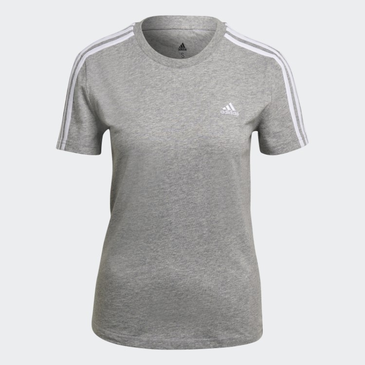 Camiseta Adidas Essentials Slim Com As Três Listras Cinza Médio