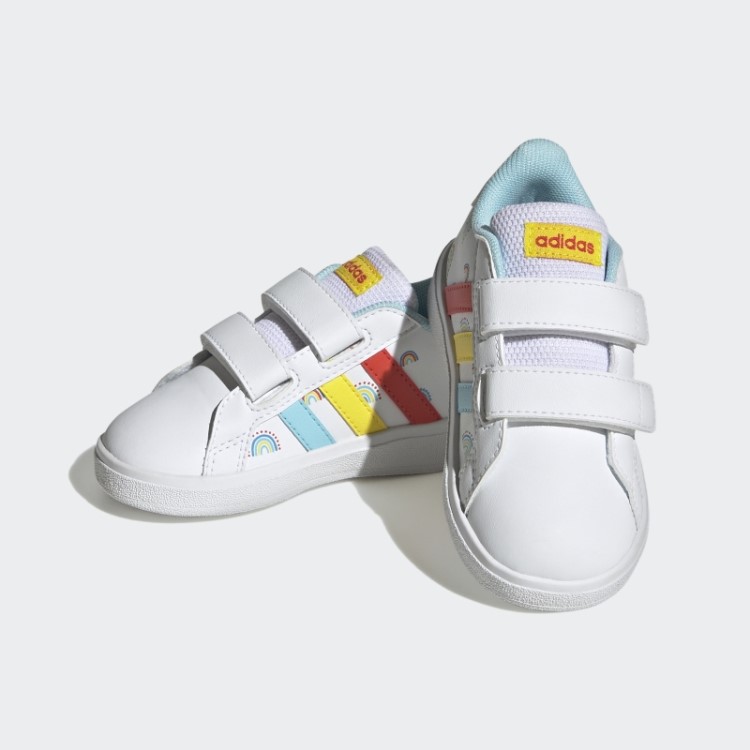 Tênis Adidas Grand Court Estilo De Vida Sustentável Branco Com Duas Tiras De Velcro