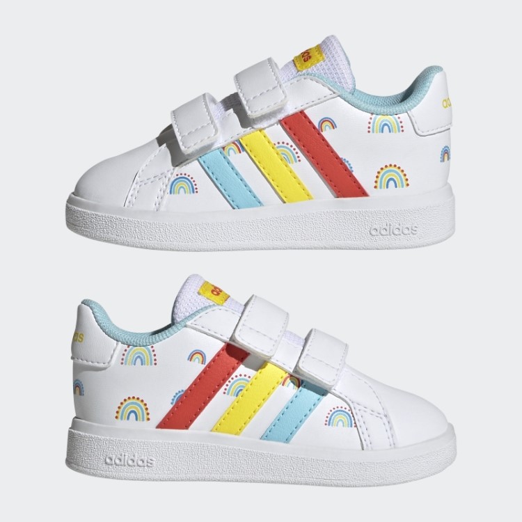 Tênis Branco Adidas Grand Court Estilo De Vida Sustentável Com Duas Tiras De Velcro