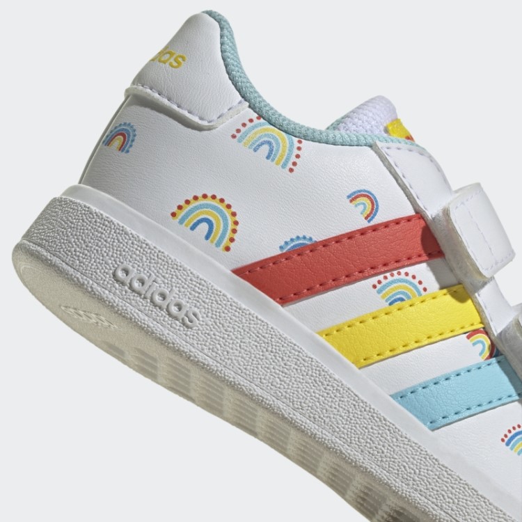 Tênis Branco Adidas Grand Court Estilo De Vida Sustentável Com Duas Tiras De Velcro