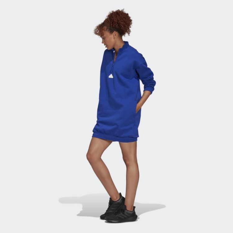 Vestido Suéter Com Meio Zíper Adidas Blue Fashion