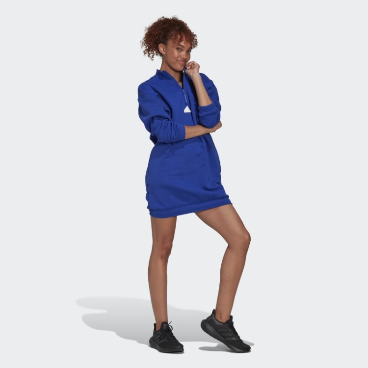 Vestido Suéter Com Meio Zíper Adidas Blue Fashion