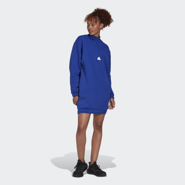 Vestido Suéter Com Meio Zíper Adidas Azul