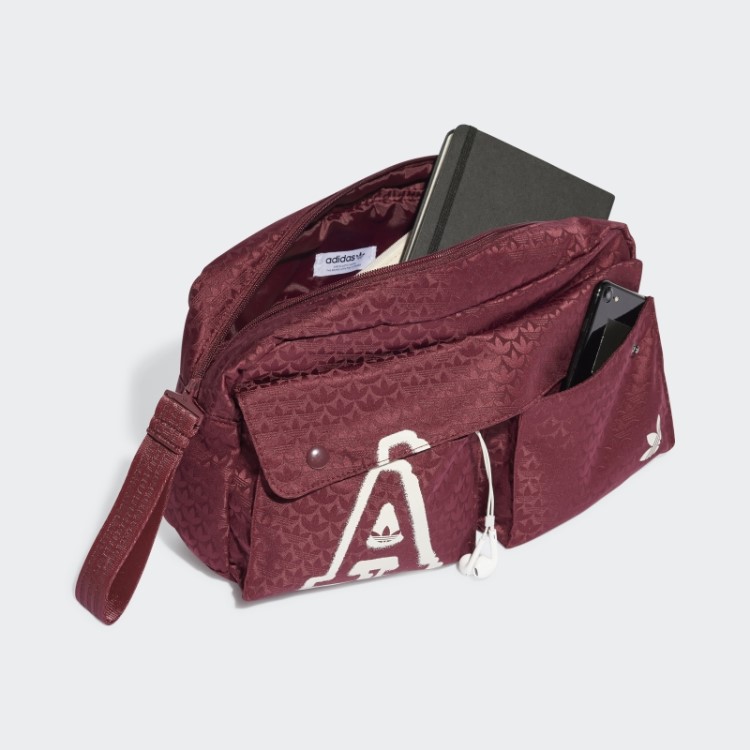 Adidas Vermelho Trefoil Jacquard Monograma Bolsa De Cintura Grande Moda