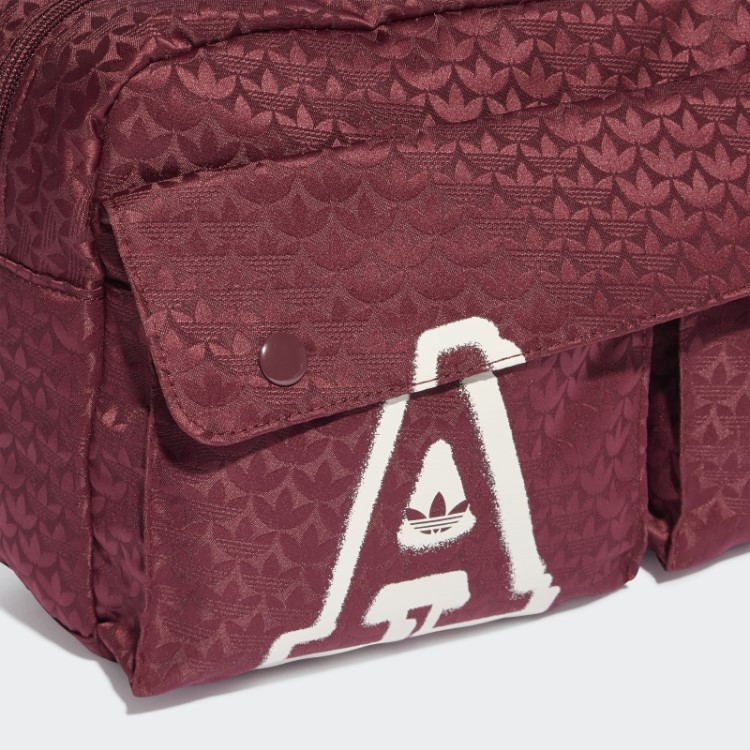 Adidas Vermelho Trefoil Jacquard Monograma Bolsa De Cintura Grande Moda