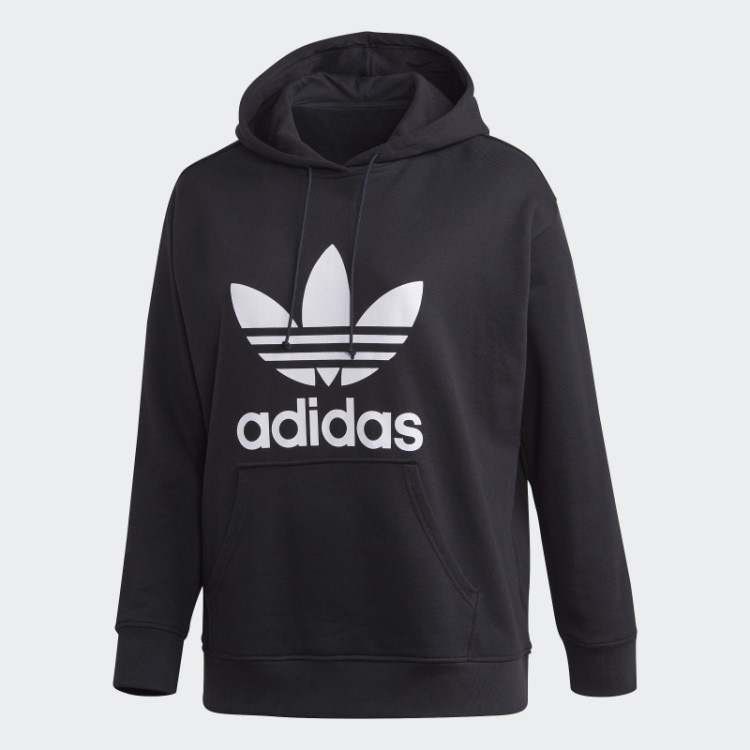 Moletom Adidas Preto Com Capuz Trefoil (tamanho Grande)