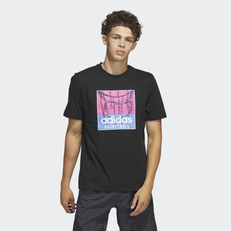 Camiseta Preta Com Estampa De Basquete Adidas Chain Net