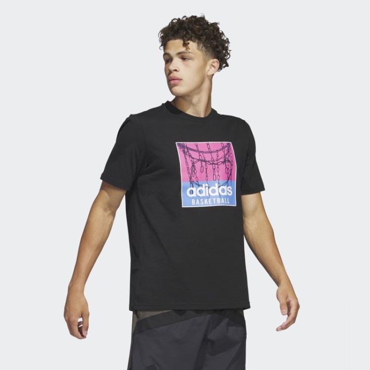 Camiseta Preta Com Estampa De Basquete Adidas Chain Net