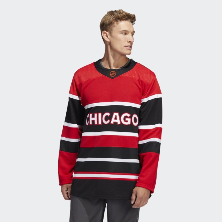 Adidas Blackhawks Autêntico Reverso Camisa Retrô Marca Wordmark Vermelho