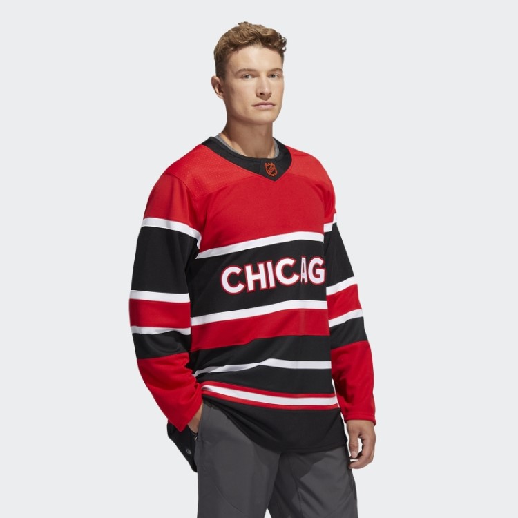 Adidas Blackhawks Autêntico Reverso Camisa Retrô Marca Wordmark Vermelho
