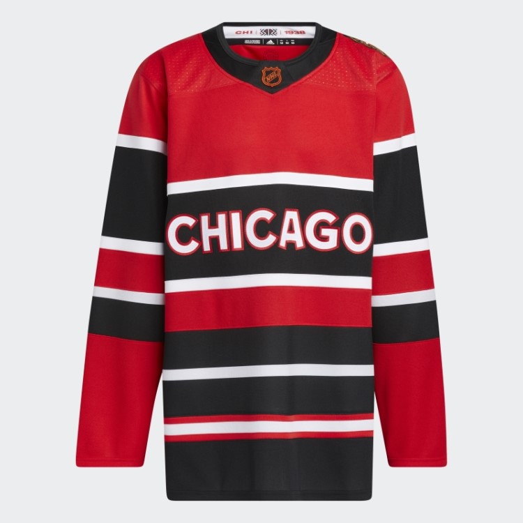 Adidas Blackhawks Autêntico Reverso Camisa Retrô Marca Wordmark Vermelho