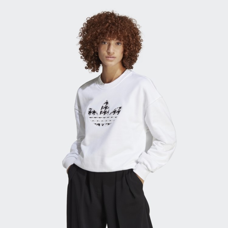 Moletom Branco Adidas Com Estampa De Trevo Houndstooth Manga Longa