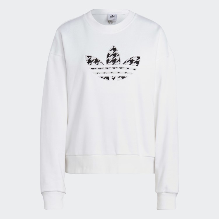 Moletom Branco Adidas Com Estampa De Trevo Houndstooth Manga Longa