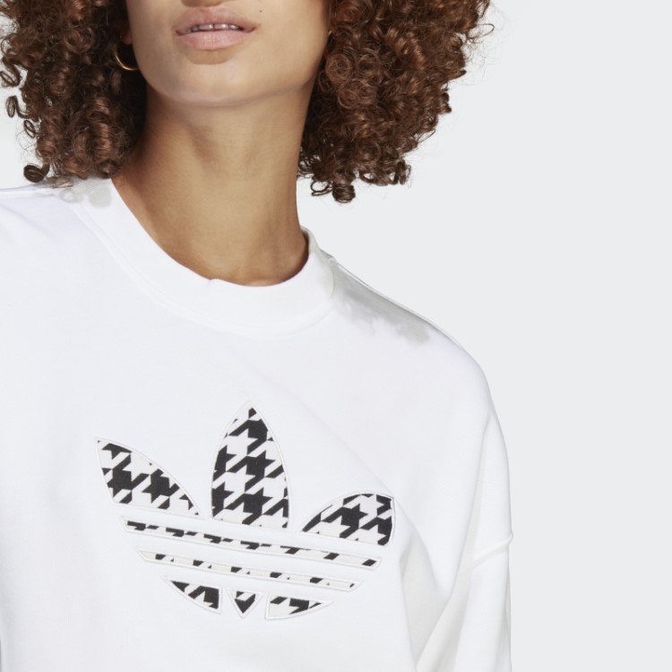 Moletom Branco Adidas Com Estampa De Trevo Houndstooth Manga Longa