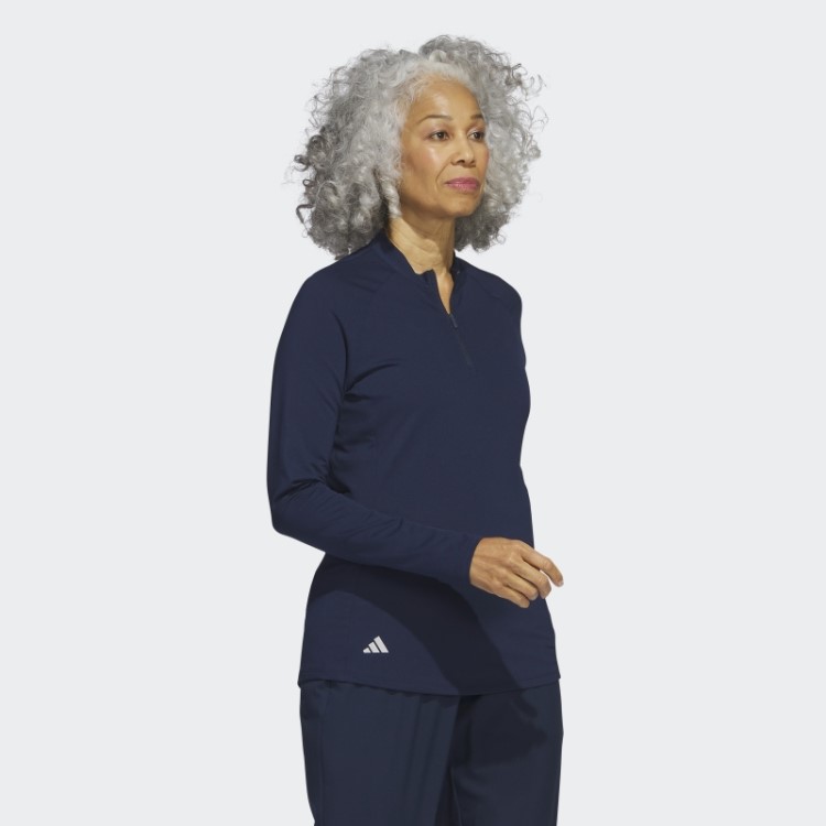 Camisa Pólo De Golfe De Manga Longa Adidas Navy Com Zíper