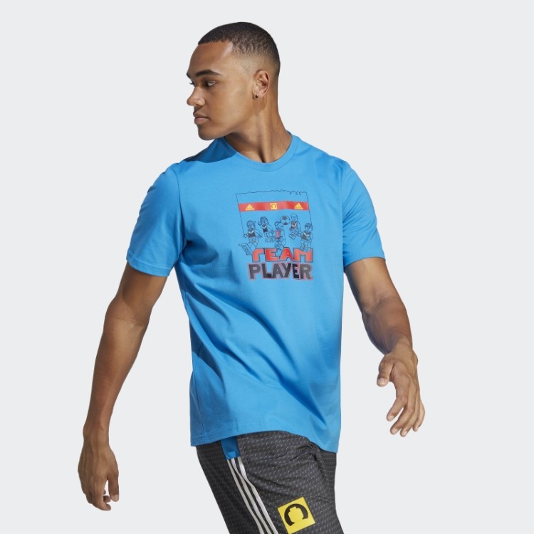 Camiseta Azul Fashion Adidas X Lego Com Estampa De Futebol