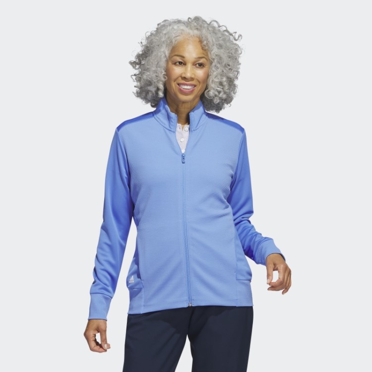 Jaqueta Texturizada Com Zíper Completo Azul Adidas