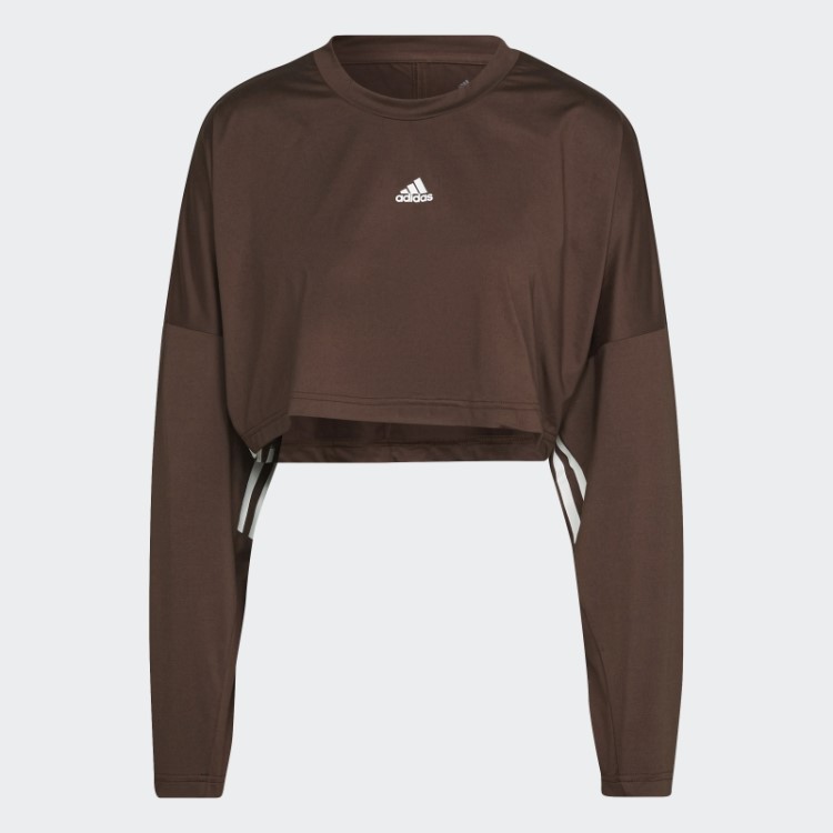 Adidas Moletom Oversized Leve Marrom Hyperglam Cut 3 Listras