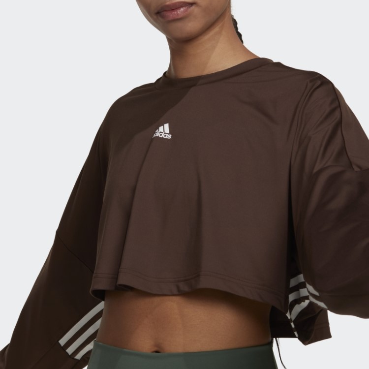 Adidas Moletom Oversized Leve Marrom Hyperglam Cut 3 Listras