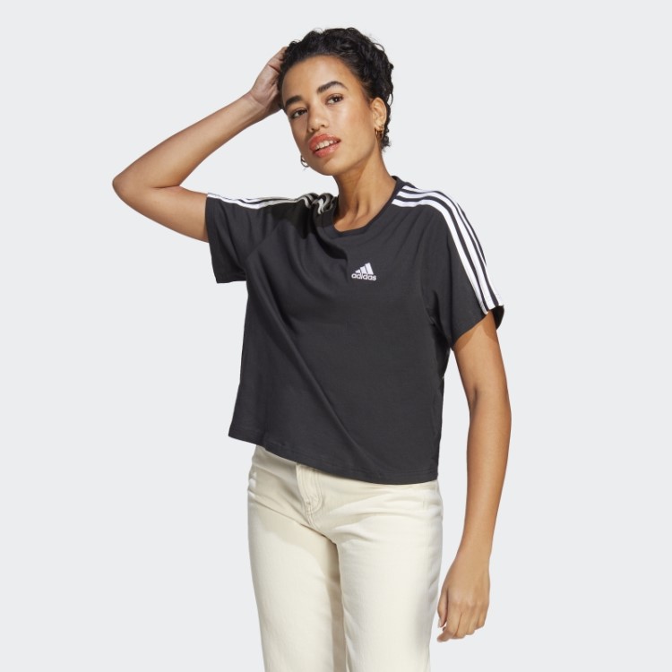 Adidas Essentials 3 Listras Top Cropped Branco Quente