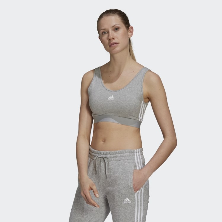 Top Cropped Cinza Médio Com As Três Listras Essenciais E Almofadas Removíveis Adidas