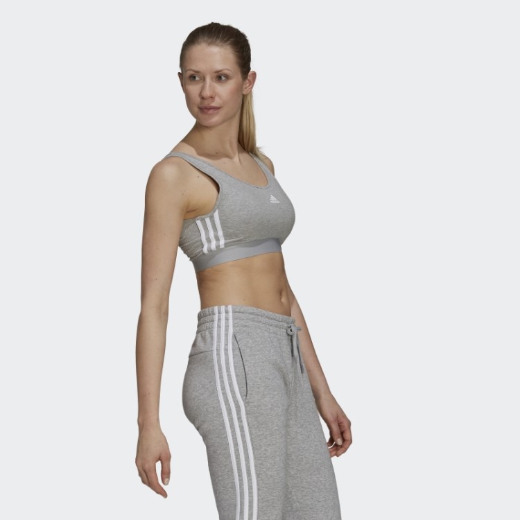 Top Cropped Cinza Médio Com As Três Listras Essenciais E Almofadas Removíveis Adidas