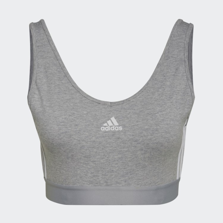 Adidas Essentials 3 Listras Cropped Top Branco Fashion