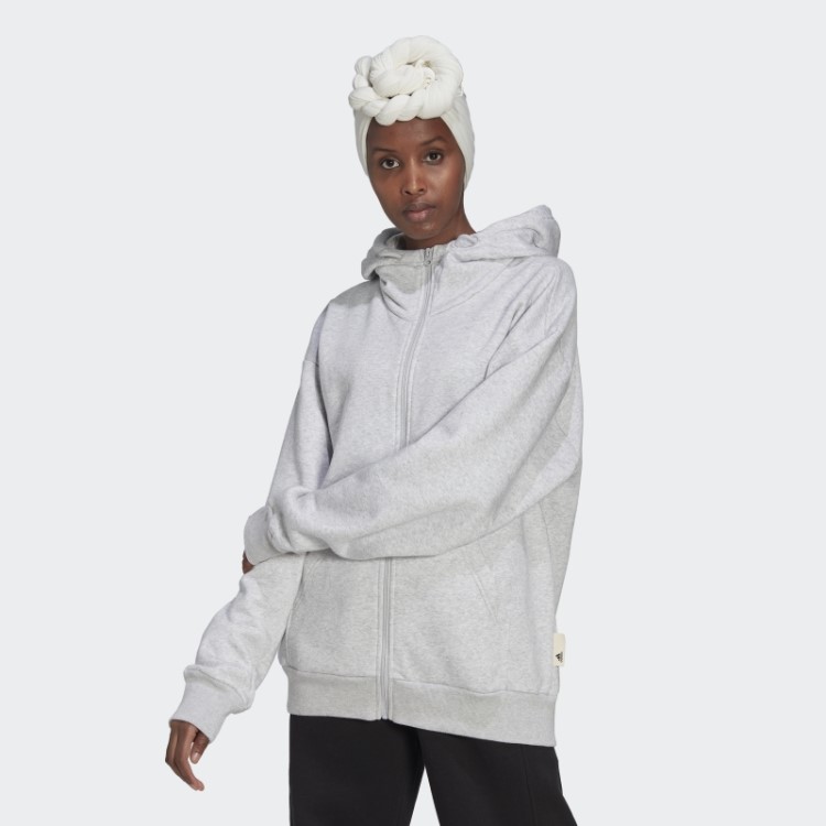 Adidas Moletom Cinza Claro Urze Studio Lounge Fleece Com Zíper