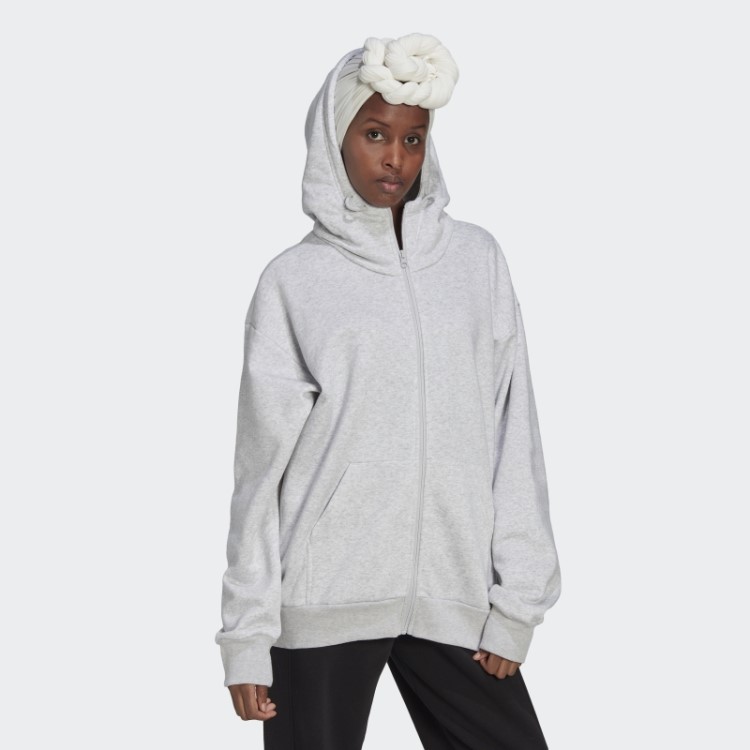Adidas Moletom Cinza Claro Urze Studio Lounge Fleece Com Zíper