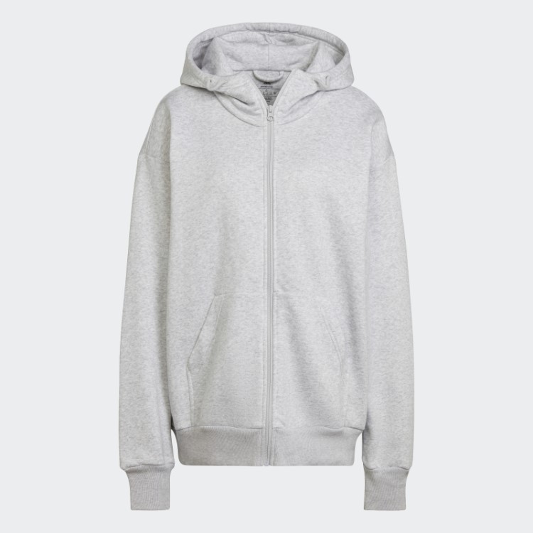 Adidas Moletom Cinza Claro Urze Studio Lounge Fleece Com Zíper