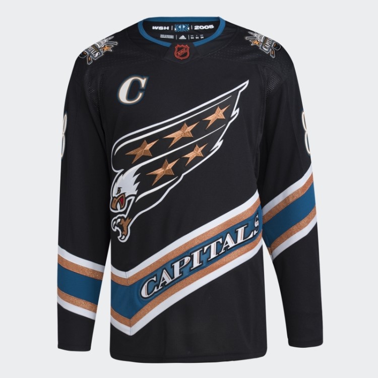 Adidas Black Caps Ovechkin Camisa Retrô Autêntica Com Marca Retrô